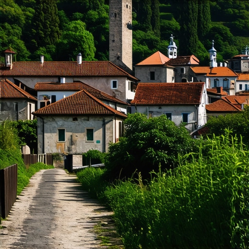 Panoramic view of Gostivar with historic architecture and lush landscape