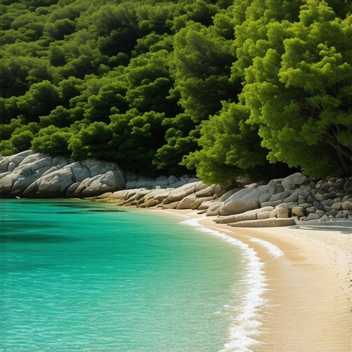 Secluded Croatian beach with lush greenery and clear waters