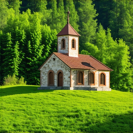 Secluded Kosovo church surrounded by greenery, illustrating untouched natural beauty