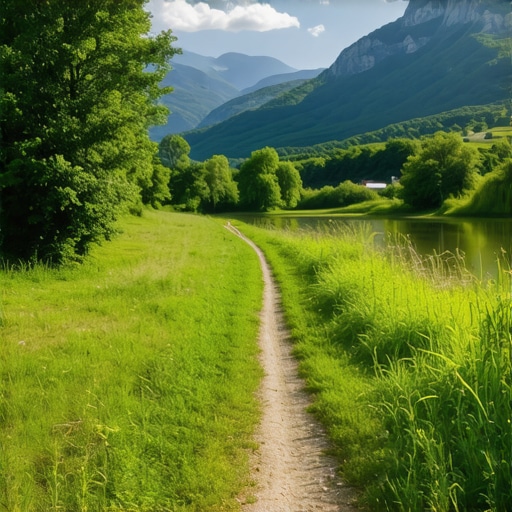 Serene trail along Danube river in Đerdap surrounded by lush greenery