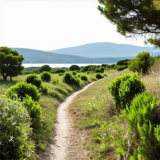 A peaceful trail surrounded by lush greenery in a secluded nature reserve near Vodice