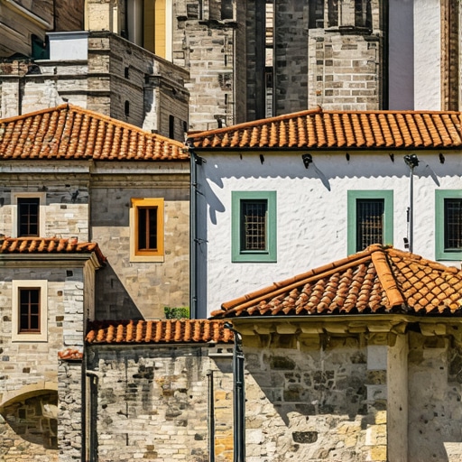 Diverse religious buildings in Prizren cityscape, detailed