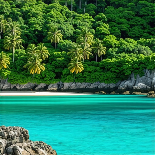 Beautiful coastal landscape with clear blue water and green hills, symbolizing personal exploration and connection with nature.