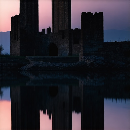 Detalj starog zamka na Balkanu u sumrak, sa toplim bojama