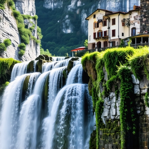 Beautiful landscape of Jajce with waterfalls and mountains