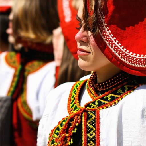 Traditional Balkan village festival with colorful costumes and lively celebration