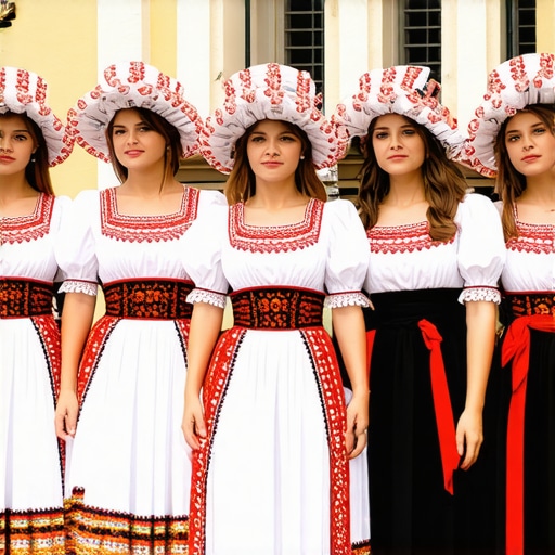 Balkan street festival with traditional costumes Traditional Balkan costumes and music at street festival