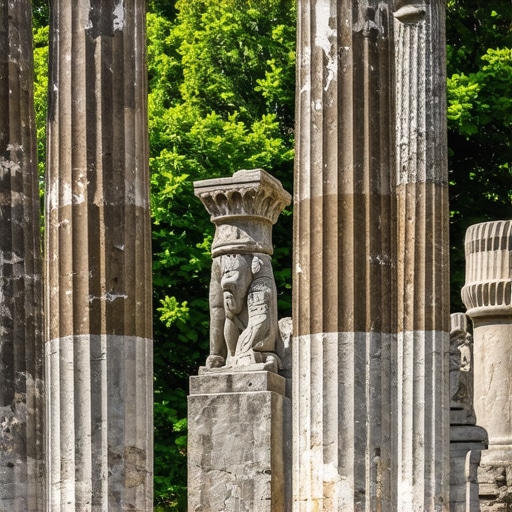 Starodavne balkanske ruševine obdane z zelenjem in kulturnimi artefakti