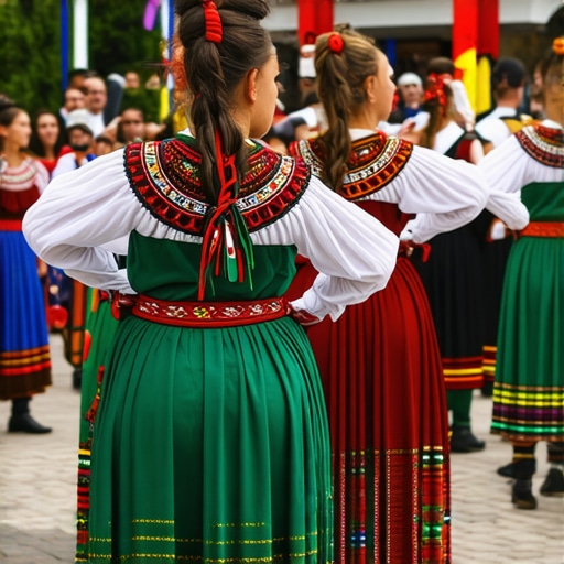 Colorful traditional dancers performing at a festival in Kumanovo