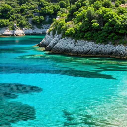 Hidden bay along the Adriatic coast with lush greenery and clear waters
