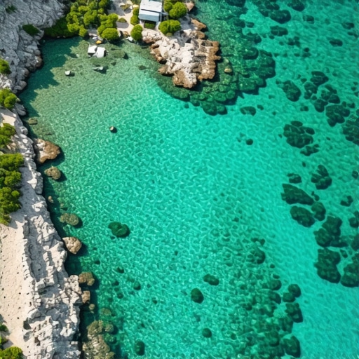 A vibrant scene of eco-friendly activities on Brač with local community participation and scenic coastal views.