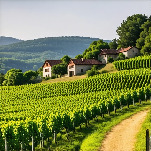Vineyards in Tikveš with traditional wine cellars Scenic vineyards in Tikveš with traditional wine cellars and lush landscape.