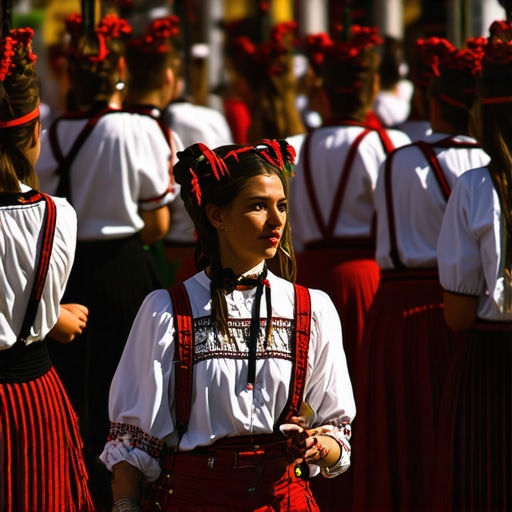 Balkan Festival Traditions Colorful Balkan festival with traditional costumes and live music