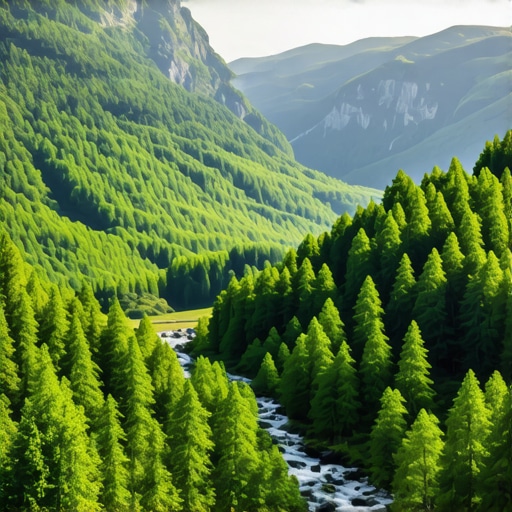 Scenic view of Balkan mountains with forests and river