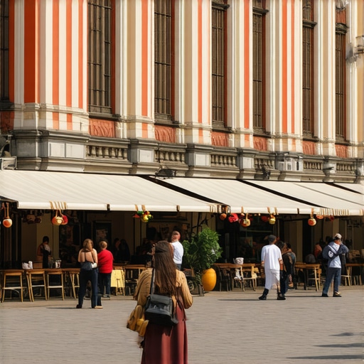 Živahna ulica v Subotici z arhitekturnimi znamenitostmi Ulična scena v Subotici z zgodovinsko arhitekturo in lokalno tržnico