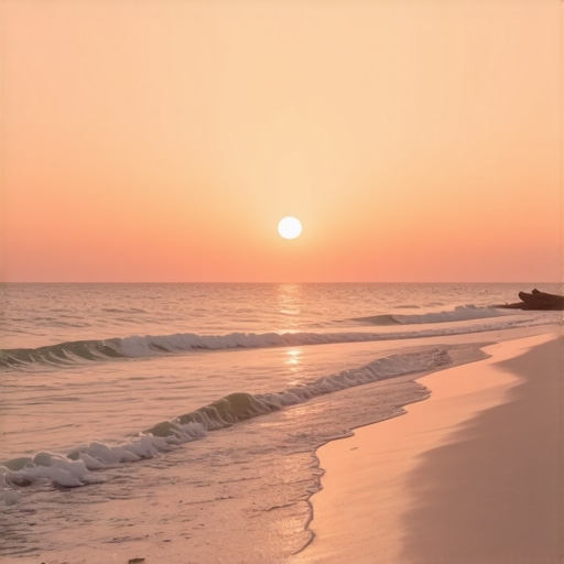 Secluded Beach at Sunset A tranquil, hidden beach with golden sunset glow, perfect for relaxation