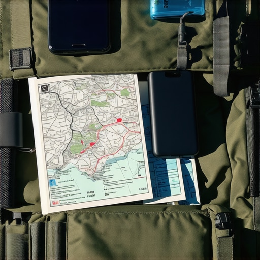 Essential travel gear for Balkan adventures Traveler's gear including power bank, maps, and camera on a mountain overlook in Balkans