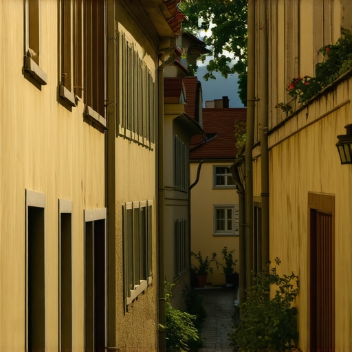 A tranquil alleyway showcasing traditional Slovenian architecture in Kranj